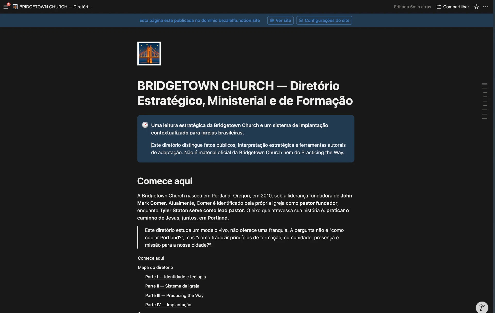 Abertura do diretório: leitura estratégica, escopo e o bloco “Comece aqui”.